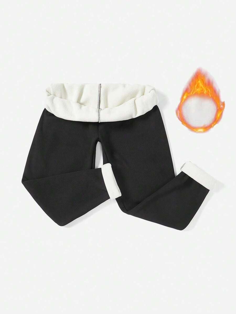 Flirla Plus Contrast Trim Thermal Lined Leggings - Black - View 1