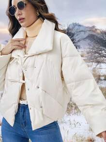 SHEIN LUNE Duffle Button Front Down Coat Fall Cloth For Women - Beige - View 5