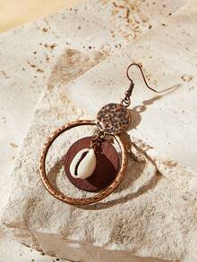 SHEIN VCAY 復古時尚波西米亞風風格海螺殼吊墜耳環 - 古銅色 - 查看 3