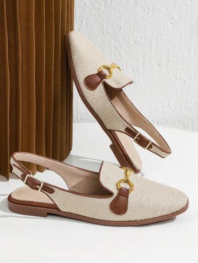 2025年秋季女款方头拼色前包边露跟时尚平底鞋