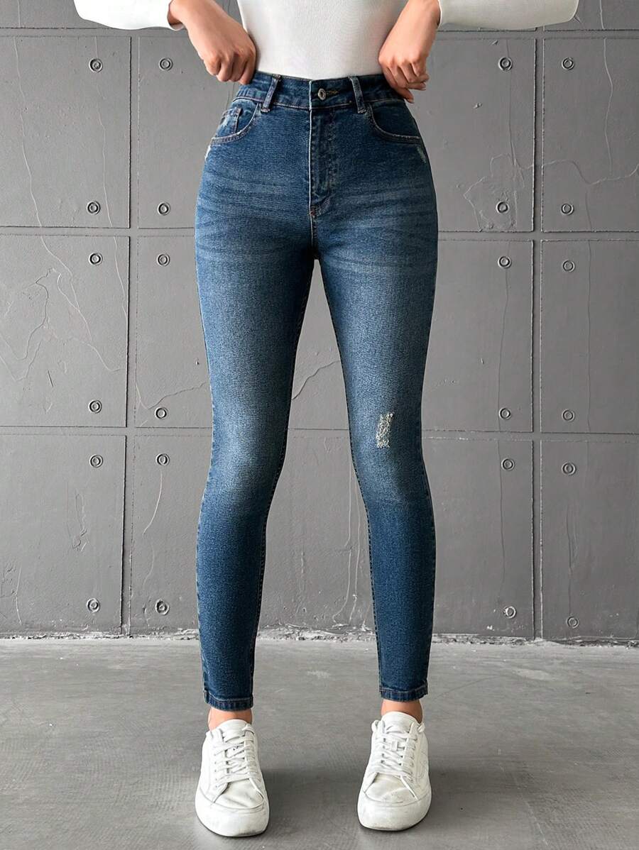 EURMUSE Washed Slim Fit Jeans - Blue - View 1