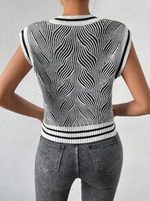SHEIN Essnce Họa tiết Toàn thân Sọc trang trí Áo len vest - Nhiều màu - Xem 2