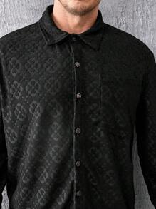 Manfinity Homme 寬鬆版型男士加大尺寸純色釦扣前衛衣 - 黑色 - 查看 4