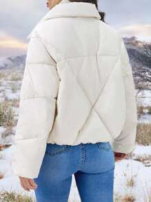 SHEIN LUNE Duffle Button Front Down Coat Fall Cloth For Women - Beige - View 2