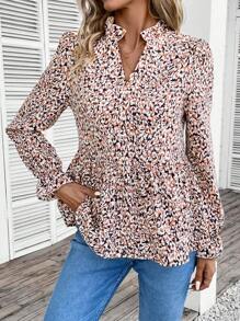 SHEIN Frenchy In Toàn bộ tay áo lá sen Áo sơ mi Peplum - Nhiều màu - Xem 5
