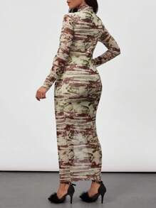 SHEIN Thai sản Áo cao cổ Nhuộm buộc Đầm - Nhiều màu - Xem 2