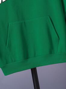 男款加大碼帽衫,採用垂墜肩設計和字母印花 - 綠色 - 查看 5