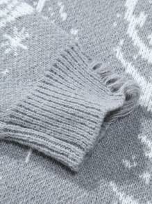 男士圖形圖案落肩袖破洞套頭毛衣 - 灰色 - 查看 5