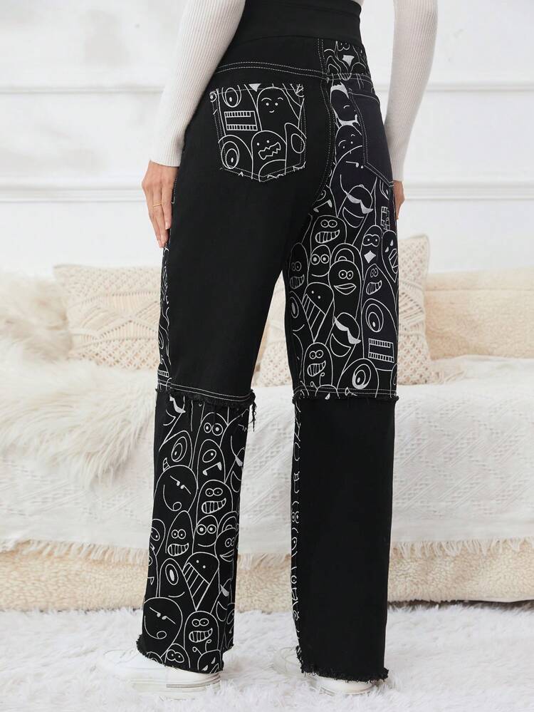 Maternity Cartoon Graphic Wide Leg Jeans