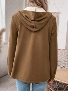 SHEIN LUNE 翻蓋口袋落肩袖毛絨內襯連帽外套