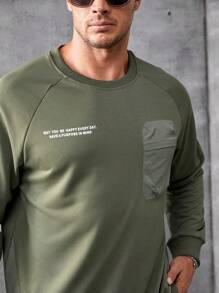 Manfinity Homme Men Plus Raglan Sleeve Sweatshirt - Army Green - View 3