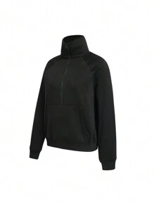INAWLY Sudadera con bolsillo tipo canguro y manga raglán con media cremallera, tops de manga larga