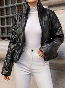 EURMUSE Women'S Padded Jacket With Onion Ring Shaped Zipper Front Closure - Black - View 3