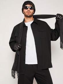 Manfinity Homme 男士實色翻蓋口超大碼襯衫和褲子