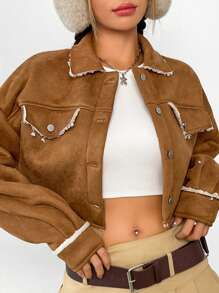 SHEIN EZwear Cazadora crop con diseño de solapa