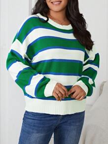 SHEIN Frenchy Plus Size Striped Sweater With Drop Shoulder Design - Multicolor - View 4