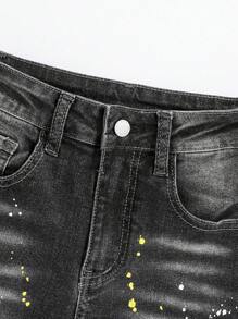 SHEIN Tween Boy Splatter Print Cat Whisker Washed Jeans - Grey - View 3