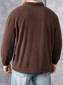 Manfinity Homme Nam Kích thước lớn Lỏng lẻo phù hợp Thả vai Lông cừu Áo khoác Với Túi xéo - Cà phê nâu - Xem 2