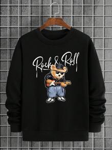 Nam Đồ họa Chữ Và Gấu Lót nhiệt Áo nỉ - màu đen - Xem 1