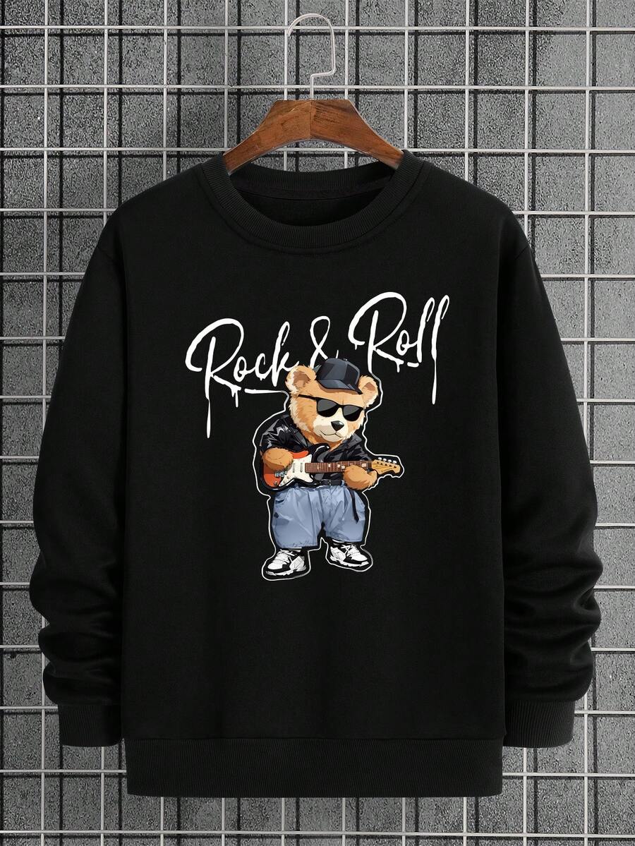 Nam Đồ họa Chữ Và Gấu Lót nhiệt Áo nỉ - màu đen - Xem 1