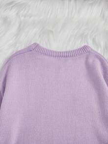 SHEIN 女大童草莓圖案落肩袖套頭毛衣 - 淡紫色 - 查看 3