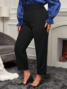 EMERY ROSE Plus Size Solid Color Ultra High Waist Seam Detail Capri Leggings