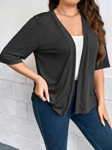 SHEIN LUNE Áo khoác bomber tay lửng họa tiết da báo dành cho nữ cỡ lớn, thích hợp mặc hàng ngày, đi học vào mùa thu và đông. - Màu xám đen - Xem 3