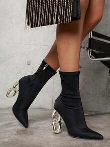 尖頭異形跟踝美式短靴 - 黑色 - 查看 2