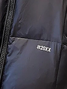 Tween Boy 1pc Letter Graphic Raglan Sleeve Zipper Padded Coat - Black - View 4