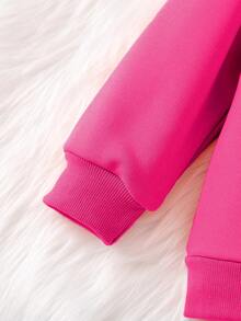 SHEIN 女童時尚簡約口號心形圓領運動衫秋冬款 - 玫紅色 - 查看 3