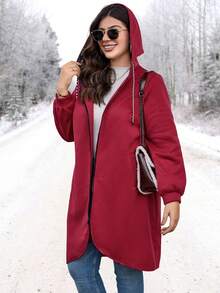 EMERY ROSE Plus Zip Up Hooded Coat - Burgundy - View 4