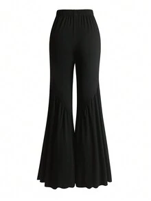 Solid Flare Leg Pants - Black - View 2