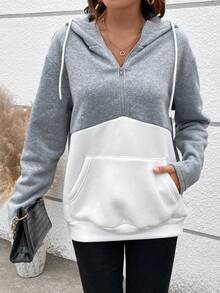 SHEIN Essnce 休閒口袋 拉鍊撞色女士衛衣 - 彩色 - 查看 4