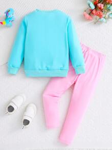 SHEIN 女小童獨角獸&字母圖案運動衫&緊身打底褲