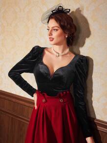 SHEIN DECDS Áo thun tay cổ chân cừu màu trơn dành cho người yêu - màu đen - Xem 7