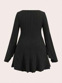 Flirla Plus 甜心領結前喇叭袖連身裙 - 黑色 - 查看 2
