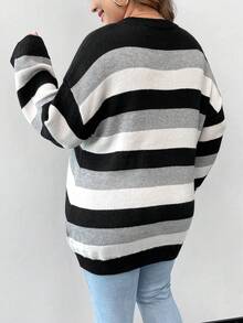 SHEIN Thai sản Kích thước lớn Sọc Khối màu Lỏng lẻo Áo len Với Thả vai Thiết kế - Nhiều màu - Xem 2