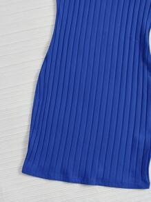 SHEIN EZwear Rib-knit Solid Bodycon Dress - Royal Blue - View 5