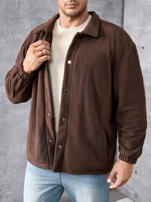 Manfinity Homme Nam Kích thước lớn Lỏng lẻo phù hợp Thả vai Lông cừu Áo khoác Với Túi xéo - Cà phê nâu - Xem 7