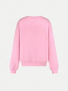 SHEIN LUNE 聖誕圖案落肩袖運動衫 - 粉色 - 查看 2