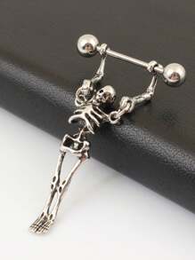 ROMWE 1 chiếc khuyên tai xỏ khuyên bằng thép không gỉ hình đầu lâu Gothic, Halloween - Bạc - Xem 2