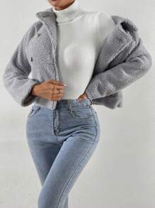 SHEIN Essnce Double Breasted Teddy Jacket