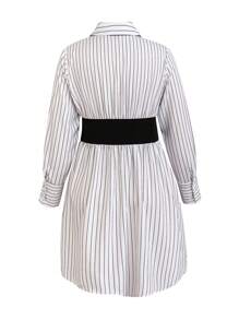 Celure 大碼條紋印花拉鏈開襟洋裝 - 白色 - 查看 3