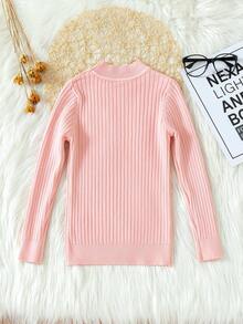 SHEIN 女小童條紋針織小高領套頭毛衣 - 粉色 - 查看 2