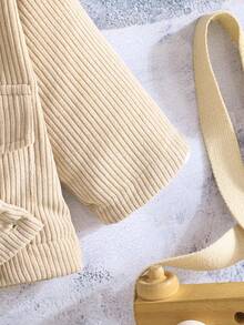 SHEIN 男嬰翻蓋口袋毛絨內襯連帽外套 - 杏色 - 查看 3