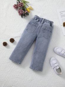 Pantalones Para Niñas Bebes, Lavados Suaves Con Bordado Recto En Mezclilla. - Lavado ligero - Ver 2