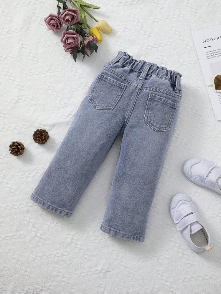 Baby Girls' Light Washed Embroidered Straight Leg Denim Pants
