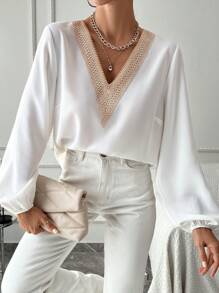 EURMUSE Ladies Lantern Sleeve Shirt - White - View 5