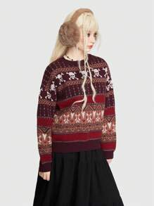 ROMWE Fairycore 頭骨與幾何圖案下垂肩毛衣 - 彩色 - 查看 3