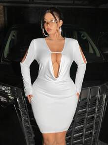 Flirla Plus Cut Out Draped Front Bodycon Dress